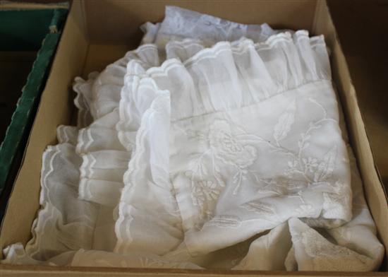 2 Continental lawn embroidered pillow cases, crochet cloth & filet cloth